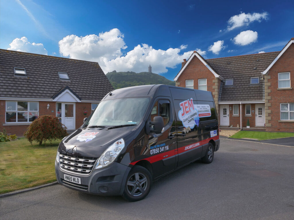 Jem Carpet & Upholstery Cleaning Van With Newtownards Landmark, Scrabo Tower, In The Background